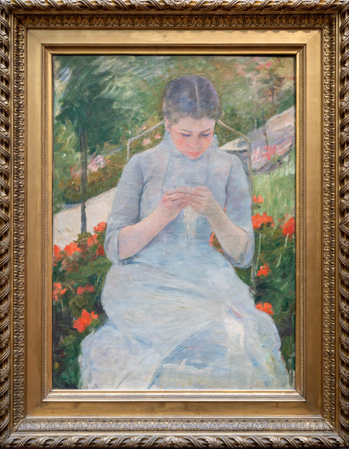 Young Woman Sewing in a Garden- Mary Cassatt
